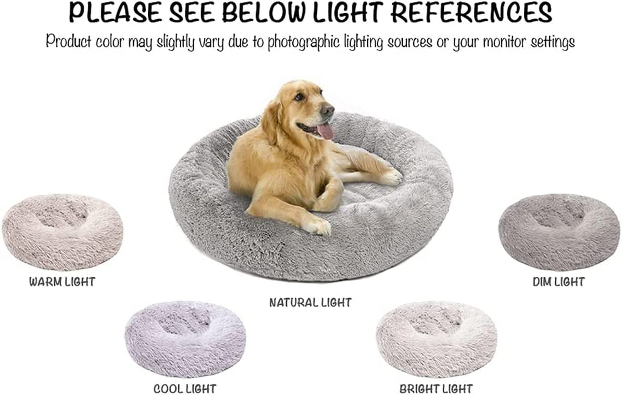 Donut Dog Bed Faux Fur Fluffy Calming Sofa for Small Dogs, Soft & Plush anti Anxiety Pet Couch for Dogs, Machine Washable Coco Pet Bed with Non-Slip Bottom