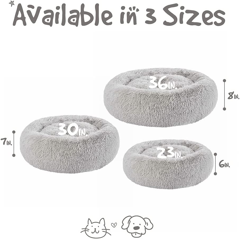 Donut Dog Bed Faux Fur Fluffy Calming Sofa for Small Dogs, Soft & Plush anti Anxiety Pet Couch for Dogs, Machine Washable Coco Pet Bed with Non-Slip Bottom